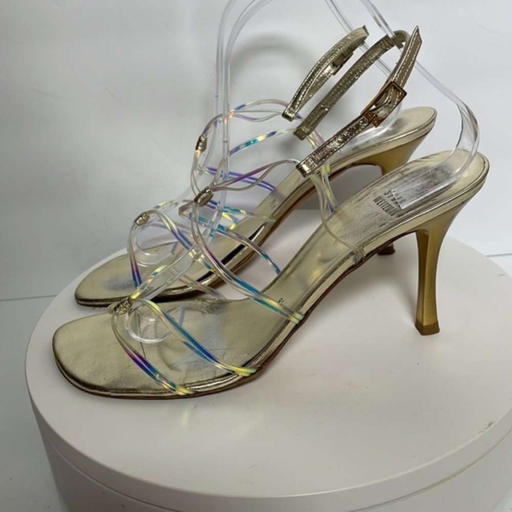 Stuart Weitzman sandals gold transparent size 9.5 M insoles comes of see pics